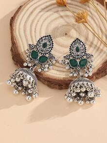 一对优雅的波西米亚风水滴形耳环，镶嵌水钻，饰有铃铛和流苏，适合女性和女孩日常佩戴，也适合节日、婚礼和派对等场合/珠宝礼品 - Jhumka - 查看 5