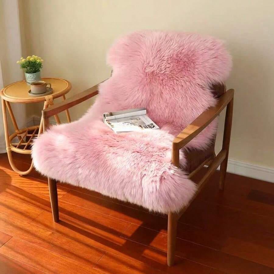 1件仿毛皮椅套，白色/米色蓬松地毯，柔软绒毛地毯，适用于卧室，长毛地毯，适用于客厅，厚实保暖地毯，适合秋冬季节 - 彩色 - 查看 1
