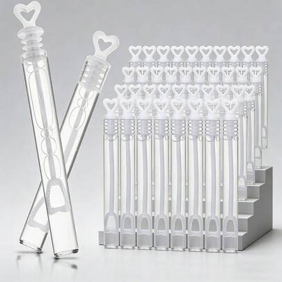 12/24/48/60 PCS Mini Bubble Wands, White Heart Shaped Bubble Wands, Valentine's Day Themed Gifts, Wedding Decorations, Party Favors, Christmas Celebration, Valentine's Day Gifts, Birthday Themes, Weddings, Summer Outdoor (Bubble Liquid Not Included)