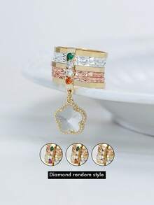 1pc Tri-Color Charming Five-Leaf Clover Pendant Ring With 7 Circulars Hyperbole Ring Suitable For Teenager Daily And Holiday Wear Party Accessory - Five-leaf Clover Seven-day Ring - View 18