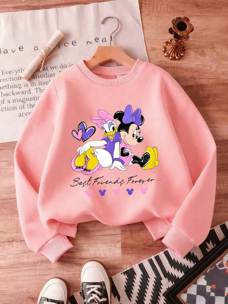 Disney Licensed Adorable Sweatshirt For Girls Aged 4-12 With Minnie Mouse Daisy Duck Bond Print - Breathable Soft Easy To Clean Comfortable Everyday Pullover For Casual Outings And Relaxation - 粉色 - 查看 1