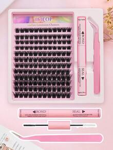 144PCS High Capacity, Volume, Dense, Soft, Natural, Lightweight False Eyelashes With Eyelash Extension, Glue, Sealing, Eyelash Tweezers, False Eyelash Kit, Eyelash Bundles With Mixed Lengths 8-16, Volume C, Easy To Wear, Enlarges The Eyes, Lifts The Eyelash Tail, Essential False Eyelashes For Makeup - Black - View 1