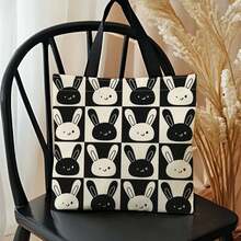 Bolso de hombro portátil, con patrón de conejo negro y blanco, adecuado para viajes, almacenamiento de cosméticos, vacaciones, decoración del hogar, regalos, picnics y reuniones familiares - Multicolor - Ver 4