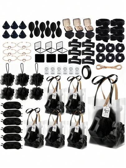 74 Pcs Wedding & Party Favor Supplies | Bridal Shower Gift Set | Includes Headbands,  Puff | Multi-Color