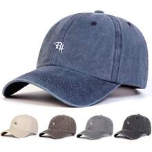 1pc Women's RH Embroidered Washed Baseball Cap, Fashionable Adjustable Sun Protection Casual Hat Suitable For Spring, Autumn Outings, Travel, Beach, Party - Multicolor - View 1