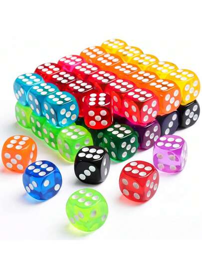 50pcs/20pcs Set Transparent Rounded Corner Vintage Dice, Suitable For Party, Vacation, Family Games, Math Teaching, Classroom Accessories, Dada Games, Bar Decoration, Transparent Macaron Color Dice, Party Supplies, Gift Filler, Holiday Decoration
