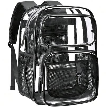 1PC Clear Backpack For School - 17 Inch Large Heavy Duty Bookbag, Reinforced See Through PVC Transparent Backpack
