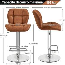 Barstools - สีน้ำตาลสไตล์เรโทร - หนัง - ดู 3