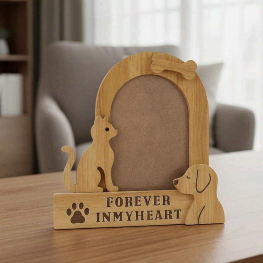 Pet Memorial Photo Frame Adorable 6 Inch Cat Dog Pattern Picture Frame For Cat Lovers Home Office Decor - Yellow - View 1