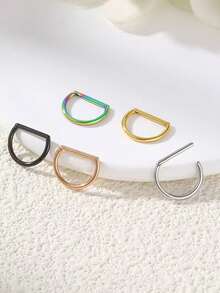 1pc Minimalist 316L Stainless Steel D-Shape Nose Ring Earring, Unisex Body Piercing Jewelry Clip Closure, Suitable For Daily Wear - Multicolor - View 4