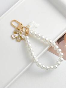 New Pearl Chain Beaded Phone Lanyard, Round Disc Bow Cherry Pendant Keychain, Women's Birthday Gift - Multicolor - View 5