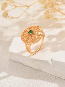 1pc Bohemian Style Colorful Zirconia Round Disc Adjustable Ring, Fashionable Party/Holiday Accessory For Women - Multicolor - View 13
