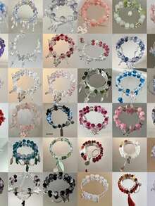 20pcs Mix Glass Beads Bracelets - Heart Star Butterfly Daisy Flower Metal Charms & Spacers Boho Stretch Stackable Jewelry For Women Teen Girls - 20塊混合裝 - 查看 9