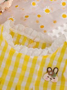 Spring And Summer New Girls' Outfits With Lace Dresses And Tops, Plaid Vests, And Long Pants Casual Two Pieces Sets For Little Girls - Yellow - View 3