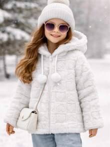 Warm Children's And Youth Teddy Jacket With Hood. - White - View 2