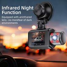 Triple Dash Cam 4K Front & 1080P Rear/Interior, 3 Channel Car Camera With 32GB Card, IR Night Vision, 24/7 Parking Surveillance, G-Sensor, Loop Recording, For Cars, Trucks - Dash Cam +32G SD Card - 查看 4
