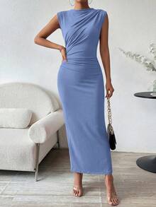 Women Summer Sleeveless Slit Back Bodycon Maxi Dress Elegant Wedding Guest Club Evening Party Cocktail Valentine Long Dress Outfits - 藍色 - 查看 1