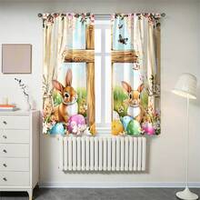 2PCS Cute Easter Bunny And Egg Print Light Sheer Curtains, Semi-Sheer For Privacy Protection. Easy Rod Pocket Installation, Quick-Dry, Fade-Resistant After Washing, Lightweight And Washable. Ideal For Home, Room And Kitchen Decor & Space Dividers. - Multicolor - View 8