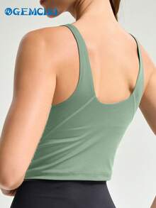 GEMCHO Sleeveless Sports Yoga Bra, Thick Medium Support, No Wire, Long Style, Spring/Summer - Turquoise - View 7