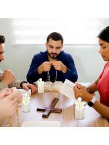 48个/12套圣水瓶，天主教洗礼小礼品瓶，带十字架和玫瑰图案，50毫升空玻璃瓶，适用于圣餐仪式、基督教教堂婚礼（经典白色） - 彩色 - 查看 7