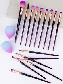 15pcs Make Up Brushes Crystal Handle Highlighter Makeup Foundation Makeup With 2 Makeup Sponge - Multicolor - View 4