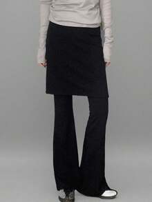 1-Piece [Y2K Light Subculture] Striped And Ruffled Pseudo-Two-Piece Pant Skirt, Layered Style, Slimming Look, Spring/Autumn, Korean Style, Girly, Cool And Cute, New Arrival, Fake Two-Way Culottes, Striped And Frilled, Leg-Lengthening Effect, Ease Of Movement, Dark And Light Tones, Women's - 黑色 - 查看 3