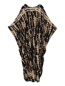 Plus Size Women's Kaftan Dress V Neck Handmade Woven Batwing Sleeve Side Slit Flowy Loose Maxi Dress For Vacation Wear - Multicolor - View 4