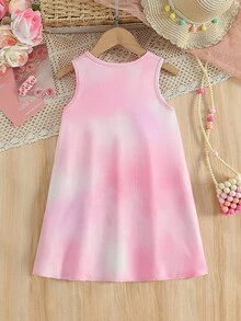 4-7 Years Old Girls' Sleeveless Dress, Super Cute Cat Print Loose Casual Sleeveless Dress, Suitable For Summer Daily Wear, Casual Sports, Parent-Child Outings - Pink - View 4