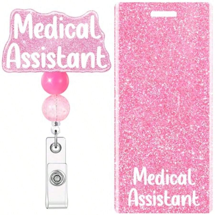 Medical Assistant Badge Buddy With MA Badge Reel Retractable Nursing ID Clip Vertical Badge Identification Tags Pink Medical Assistant - 如圖 - 查看 1