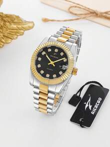 RICECGO 女士商务石英腕表，不锈钢双色表带，锯齿表圈镶嵌闪亮水晶刻度，尽显奢华优雅，是馈赠亲朋好友的理想之选。 - 彩色 - 查看 3