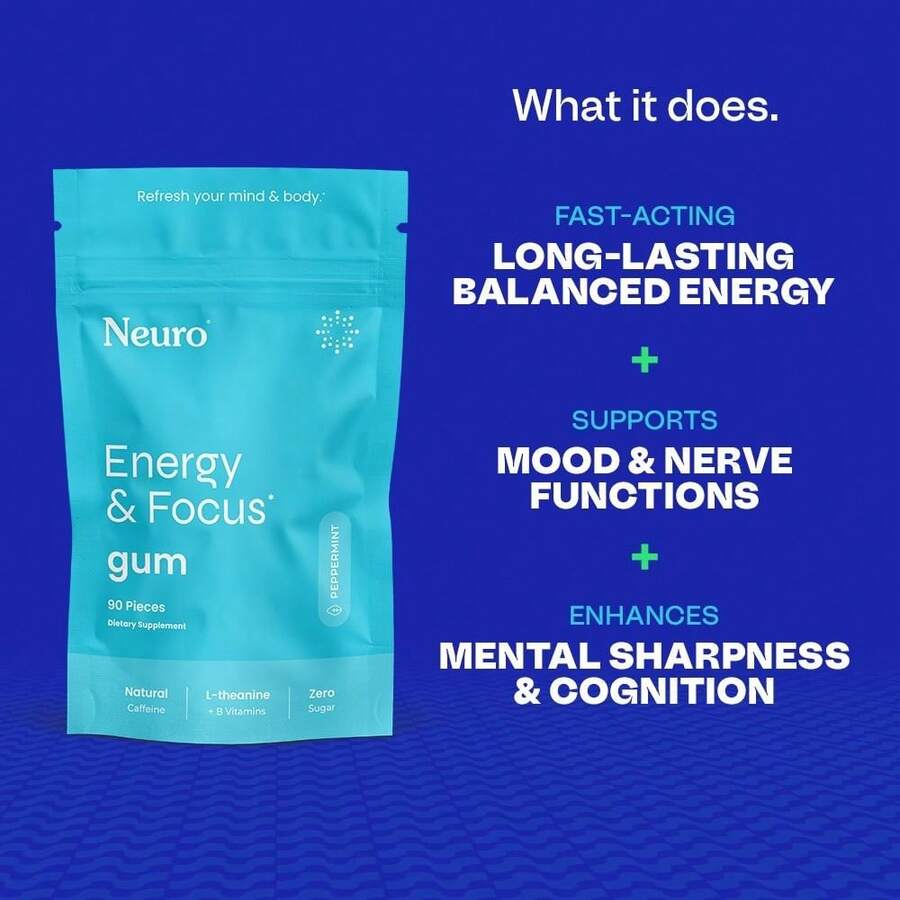 VPOAJ Energy Caffeine Gum/Mints For Energy & Focus (90 Pieces) - Sugar-Free With L-Theanine, Caffeine, Vitamin B12 & Vitamin B6 - Peppermint Flavor - Một - Xem 1