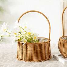 Handwoven Rattan Round Flower Basket, Suitable For Weddings, Valentine's Day, Parties, Events, Can Be Used As Centerpiece Decor Or Flower Vase - Flower Basket - View 5