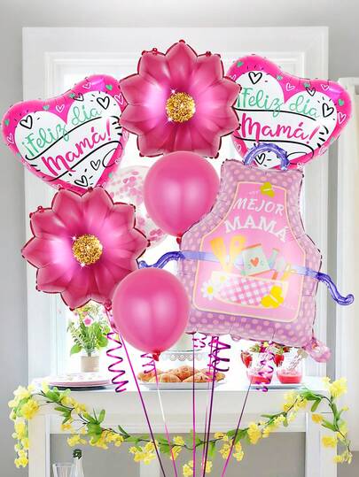 15pcs Happy Mother's Day Balloon Set In Spanish, Includes Mother's Day Apron Foil Balloon, 18" Heart Foil Balloon, Sunflower Foil Balloon, Magenta And Pink Latex Confetti Balloons, Suitable For Mother's Day Party, Birthday Decoration, Celebration Party Decor, Mother's Day Decor, Photo Props, Party Favor Decorations