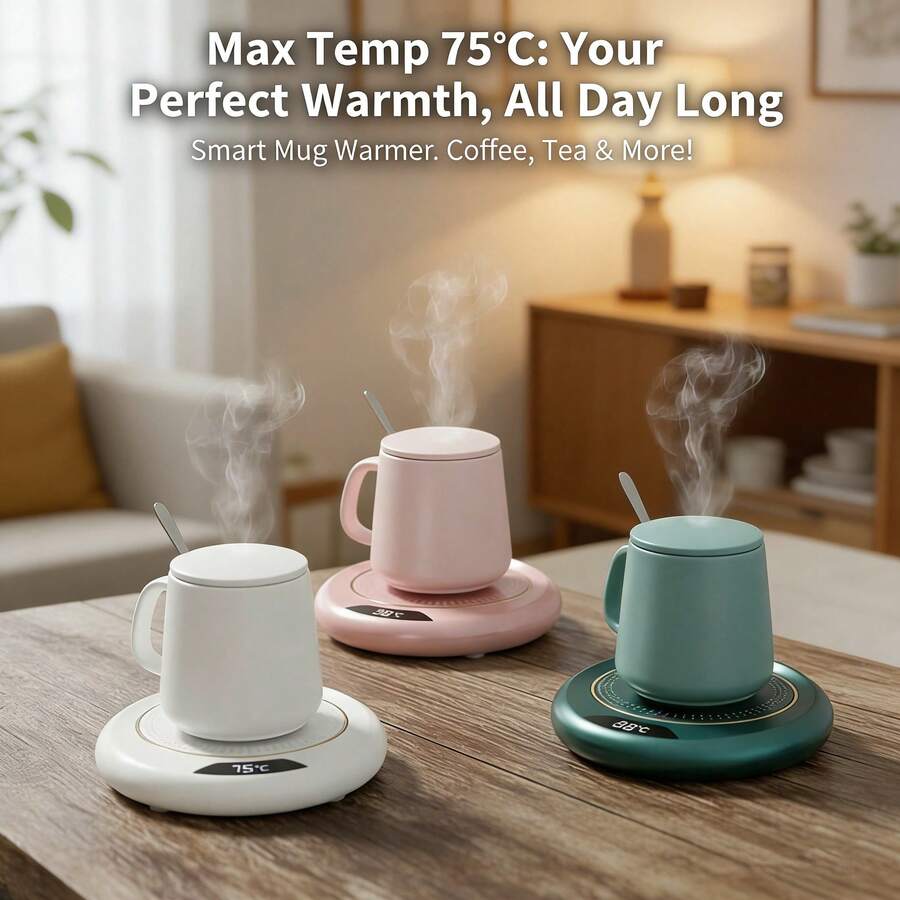 Smart Rapid Heating Coaster | 3 Temperature Settings (55-75°C) With LED Display, USB Powered Auto Shut-Off And Gravity Sensor, Non-Slip Tempered Glass Panel, Fits Multiple Cup Sizes, Perfect Gift For Home, Office, Coffee & Tea Lovers - 彩色 - 查看 1
