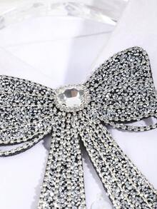 1件女士时尚闪亮水钻黑白浪漫领结，适合约会、派对、西装、学校、日常穿着、舞台主持等场合。 - 彩色 - 查看 2
