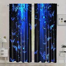 2pcs Classic Butterfly Print Blackout Curtains, Polyester Curtain Panels With Rod Pocket, Dreamy Animal Pattern, Suitable For Bedroom And Living Room - Multicolor - View 7