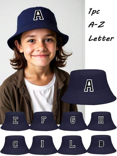 1PC Personalized A-Z Letters Kids Teen Boys Classic Packable Bucket Hat, Children Breathable Outdoor Beach Fishing Cap Age 8+,Boys Girls Summer Bucket Hat, Teenagers Lightweight Sun Protection Beach Hat,Suitable For Outdoor Sports Beach Camping Hiking Travel Daily Use