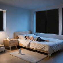 1片遮光窗帘，自粘拉链设计，无需钻孔，遮阳隔热面料，适用于卧室、地下室、厨房，四季皆宜。 - 黑色 - 查看 4