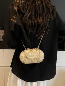 Túi xách mini thời trang bằng kim loại sáng bóng, đính sequin/kim tuyến màu vàng, túi đeo chéo thanh lịch dành cho nữ dự tiệc, đám cưới. - Vàng - Xem 8