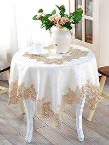 1pc Lace Square Tablecloth, Modern Minimalist Polyester Jacquard Embroidered Hollow-Out Water-Soluble Lace Edge, Suitable For Living Room, Bedroom, Dining Table, Bedside Cabinet, Square Table, Etc. - Champagne - View 11