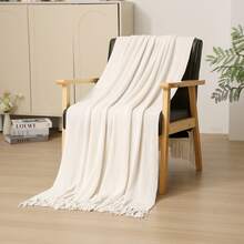 A Solid Color Particle Knitted Blanket, Nordic Style Acrylic Rectangular Office Nap Sofa Blanket Air Conditioning Blanket Knitted Small Blanket Shawl Cover Blanket Blanket Bed End Blanket - Vải nhung trắng dệt mịn - Xem 5