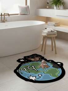 1pc Black People Earth Creative Art Design, Cartoon People Earth Pattern, Soft Comfortable Bedroom Carpet, Home Decor, Easy To Clean, Decorative Rug, Bedroom Decor, Small Rug, Carpet, Home Decor, Living Room Carpet, Living Room Small Rug, Bedroom Carpet, Living Room Home Decor, Outdoor Rug, Washable Carpet - Multicolor - View 7