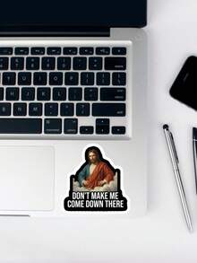 “别逼我下去”搞笑耶稣贴纸 - 讽刺宗教语录贴纸，病毒式传播的耶稣表情包贴纸，适用于笔记本电脑和 Kindle，幽默信仰礼物 - 彩色 - 查看 5