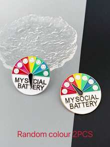 2pcs/Set Mood Changer Energy Metal Brooch With Sliding Social Battery Indicator, Unisex Lapel Pin, Couple Accessory, Gift For Valentine's Day, Holidays - Multicolor - View 10