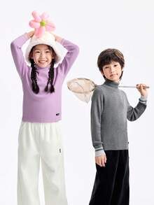 Annil Children's Clothing - Boys' And Girls' High-Neck Long-Sleeved Pullover Sweaters Made Of Knitted Wool, Providing Winter Warmth And Elasticity With Cotton Content. - Golden Bell Powder - View 2
