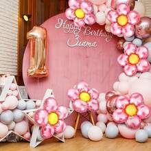 5pcs 18-Inch Pink Daisy Flower Foil Balloons, Decoration For Birthday Party, Festival, Anniversary - Multicolor - View 1