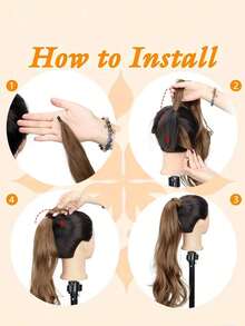 32-Inch Brown Magic Wand Ponytail With Blonde Highlights, Flexible And Entwined Ponytail Extensions, Long Wavy Ponytail Extensions, Synthetic Wigs, Suitable For Ladies And Girls - Multicolor - View 10