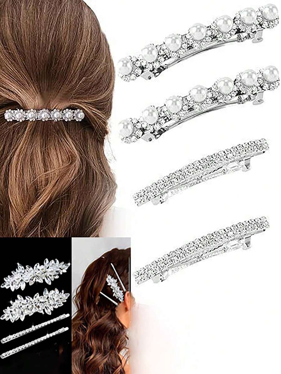 4件套时尚优雅简约女士发夹，派对/生日/婚礼新娘公主发饰，锌合金材质，饰有闪亮水晶字母图案 - 髮夾 - 查看 1