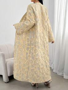Women's Embossed Casual Versatile Long Sleeve Abaya - Apricot - View 2