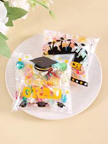 50/100入畢業自黏式禮品袋「Congratulations Graduation」畢業帽圖案 OPP 自封禮品包裝袋，派對小禮品與紀念品，2026畢業派對裝飾 - 彩色 - 查看 7